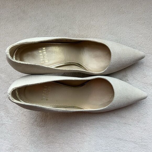 Stuart Weitzman Nude Goosebump Leather Heel Pump Women 5 M Textured Neutral - Picture 7 of 16